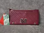 Badgley Mischka Wallet Burgundy Quilted Long Cardholder Vegan Leather New