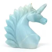 3" Unicorn Head Natural Gem Amazonite Crystal Carved Healing Figurine Decor #21