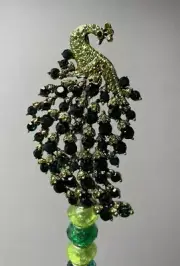 Ceramic Christmas Tree Topper Lime Green Peacock.