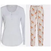 Peter Alexander Women’s Deer Flannelette PJ Pants/Grey Henley LS Top - Size XXL