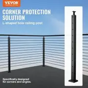 Cable Railing Post 36" x 1" x 2" Steel L-Shaped Hole Corner Railing Post 10 Pre-Drilled Holes SUS304 Stainless Steel Cable Rail Post