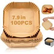 Air Fryer Disposable Paper Liners Square, 7.9 Inch Air Fryer Parchment Paper Liner 100 PCS, Non-stick Air Fryer Paper Pads Oil Resistant, Waterproof, Food Grade Baking Paper for Roasting Microwave