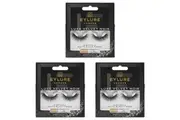 3x Eylure London Luxe Velvet Noir Lashes w Glue Set Nightfall Matte Black Fibres