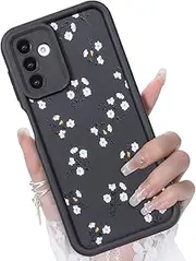 [CASBST] for Samsung Galaxy A13 5G / A04S Case, Creative Flower Pattern Design Girls Women Liquid Silicone Cover, Thicker Frame Shockproof and Scratch-Resistant Soft Case for Samsung A13 - Black