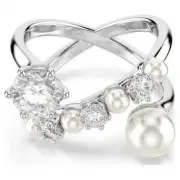 SWAROVSKI MATRIX COCKTAIL RING WHITE/PEARL SIZE 8 LARGE 5714378.NEW IN BOX