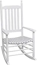 White Wooden Rocking Chair, Curved Seat, Hardwood Frame for Patio, Deck, Outdoor, Living Room Furniture
