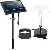 Irishom Solar Water Pump with 5 LED Color Lights, 7 Piece Nozzle Set, Solar Fountain Pump, 170L/H Max Flow, 40-60cm Spray Height, Built-in