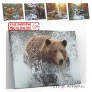 Paint By Numbers Kit Bear Animal Draw Beginner Kids Acrylic Canvas Decor Framed