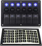 ELING 6 Gang LED On-Off Rocker Switch Panel 12V 24V Waterproof for Car Trailer Yacht (Blue, 6 Gang)