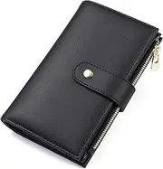 [yiijay] Womens Wallet RFID Blocking Vegan Leather Trifold Clutch Credit Card Holder Ladies Travel Wallet Purse with Pen Holder, 1Black, Rfid Wallet