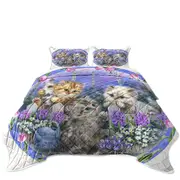 Adorable Cats Drawing Flowers and Kitten Garden Coverlet