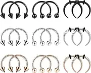 [Longbeauty] 14G/16G Stainless Steel Half Moon Pincher Septum Rings C Shape Buffalo Stretcher Horseshoe Nose Piercing Earring Tapers Set, 10 mm/12 mm Inner Diameter
