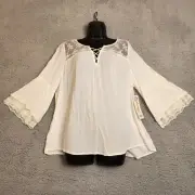 Wrangler Women's Large Ivory Cream Lace Detail Flutter Sleeve Flowy Top