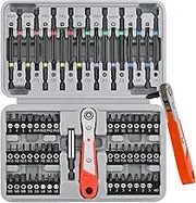 Hi-Spec 68pc 75mm & 25mm Long Hex Shank Cr-V Driver Bit Set. Tamperproof Screwdriver Bits with Ratchet Handle and Drill Driver Adaptor