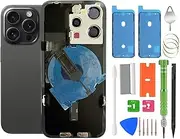 15 Pro Back Glass Replacement with Wireless Charging Flex Cable, Camera Frame All Parts for iPhone 15 Pro (6.1 Inch) Back Glass Replacement with Kit and Waterproof Tape (Black Titanium)