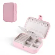 Catzon Small Jewelry Box Necklace Ring Double Layer Storage Bag Travel Organizer with Mirror -Pink