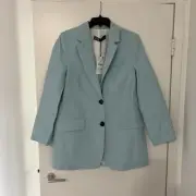 NWT Zara Two Button Blazer Light Blue Aqua Size Large Jacket L Bin