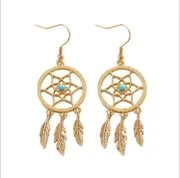 4Pair Bohemia Dreamcatcher Feather Charm Earrings Women Gold Colors Leaf Hollow Earrings