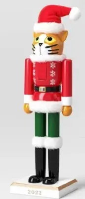 Wooden Christmas Nutcracker, 14", CAT IN SANTA'S COSTUME & HAT 22, WS