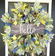 Hello Sunny Lemons & Blue Spring Summer Deco Mesh Wreath Farmhouse Cottage Decor
