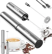 Rechargeable Milk Frother Battery Operated,2-Speed Portable Travel Frother,Electric Milk Foamer Coffee Frother for Latte, Cappuccino, Hot Chocolate Drink Mixer with Double Mini Whisks and USB Cable