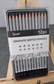 Jasart Studio Graphite Sketch Pencil Tin Set 12pc, 2H to 8B