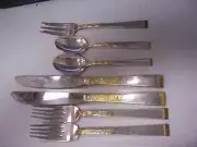 Golden Scroll (Sterling) GORHAM SILVER 2 Knives 2 Teaspoons 2 Forks 1 Salad Fork