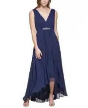 $188 Eliza J Women's Embellished High-Low Gown, NAVY, SIZE-6