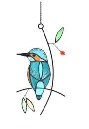 Kingfisher Stained Glass Window Hangings Bluebird on Branch Suncatchers for