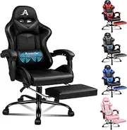 ALFORDSON Gaming Chair with Massage and 150° Recline, Ergonomic Executive Office Chair PU Leather with Footrest, Height Adjustable Racing Chair with SGS Listed Gas-Lift, 180kg Capacity (Vogler Black)