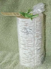 FAUX BIRCH TREE BARK FLAMELESS LED CANDLE W/5 HR TIMER & AUTO TURN ON, NEW, 6"H
