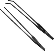 Black Aquarium Tweezers Set HRASY Stainless Steel Straight and Curved Tweezers Long Handle Reptile Feeding Tongs for Fish Tank Aquatic Plants, Pack of 2, 10.6 Inch