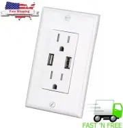 Wall Outlet with 2 USB Charging Ports Tamper Resistant Socket Charger with Plate