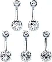 [VIGUEUR] 5PCS Belly Button Ring Set, 14G Stainless Steel Body Jewelry, Silver, Stainless Steel, no gemstone
