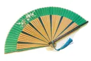 Classic Chinese Bridal Handfan Hand Held Folding Fan Green In Plum Flower Design