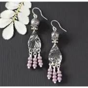 Long Boho Purple and Silver Teardrop Dangle Earrings