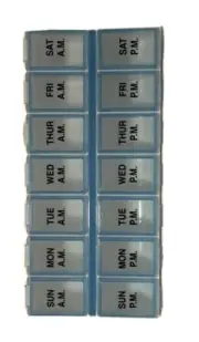 Pill Medicine Organizer Weekly Daily AM PM Box Case Storage Blue