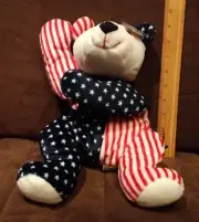 TY SPARKLER Patriotic Pillow Pals Bear Plush 13" End to End 1999 Stars Stripes