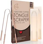 Tongue Scraper for Adults (2 Pack), Premium Copper Tongue Scraper (Travel Cases Included), Metal Tongue Cleaner for Bad Breath, Easy to Use Tongue Scraper, Tongue Scraper for Oral Care & Hygiene