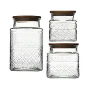 Catzon 3 Pcs Glass Storage Jars with Bamboo Lid for Cereal Coffee Tea-Square