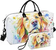 [ZRYSMY] Duffel Bag for Traveling, Dog Watercolor Colors Travel Bag Gym Bag, with Multiple Interior Pockets Shoulder Weekender Bag for Women Men with Toiletry Bag 20.5L x 1.9W x 13.8H, Multi-Colored