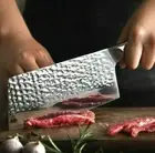 Cleaver Knife Stainless Steel Wood Handle Hammered Chef Butcher Chopping Slicing