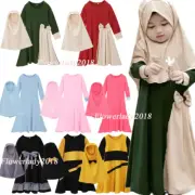 Islamic Girls Kids Abaya Khimar Caftan Muslim Prayer Dress Hijab Kaftan Robe Set