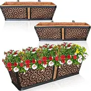 ZeeDix 3Packs Window Box Railing Planter with Coco Liner, 24" Metal Black Hanging Flower Planter Deck Railing Boxes with Coir Liner for Outdoor, Fence, Porch and Patio