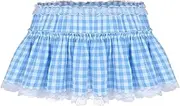 [STKARCV] Women Lace Mini Summer Plaid Gingham Ruffle Short Fairy Princess Rise Pleated Skirts