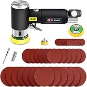 SI FANG Mini Air Sander Kit, 1/2/3inch Random Orbital Sander Car Polisher with 45Pcs Sanding Discs & 3Pcs Backing Pads, High Speed Pneumatic Grinder Tools Machine for Metal & Wood Polishing(Black)