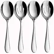 tiokin Serving Spoons, 4 Pieces 22 cm Large Spoon Set, Incudes 2 Serving Spoons, 2 Slotted Spoons, Metal Serving Utensils, Stainless Steel Serving Utensils for Party, Banquet, Kitchen, Dishwasher Safe