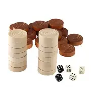 Thread Wooden Checkers Pieces Nature Wood Backgammon Pieces with Drawstring