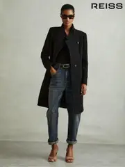 Reiss Black Maude Wool-Blend Longline Double-Breasted Coat (E27169) | $690