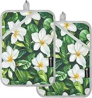 Large Pot Holders Heat Resistant French Polynesia Tahitian Gardenia Flowers Potholders for Kitchens with Pocket Oven Hot Pads for Kitchen Oven Mitts 2 Pack